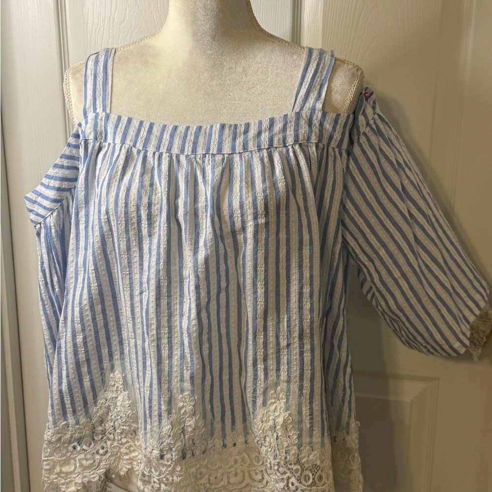 Blue and White Striped Women's Top